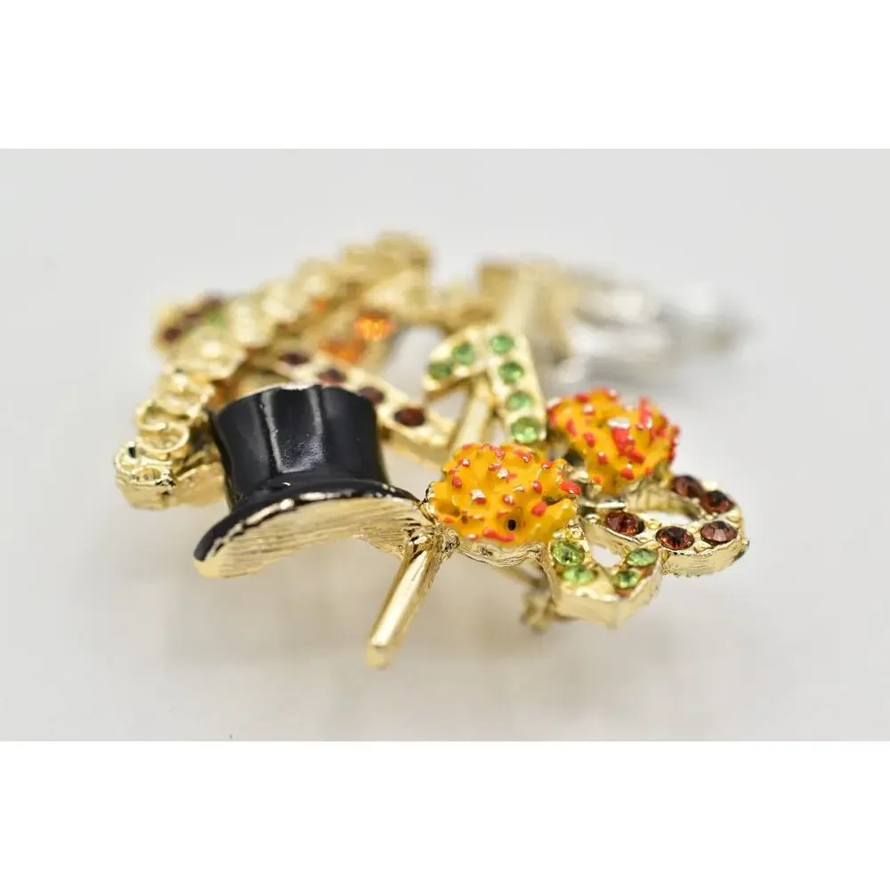 Lindeburg Vintage Umbrella Hat Cane Pin Brooch Singing In Rain 1970s Signed 9B